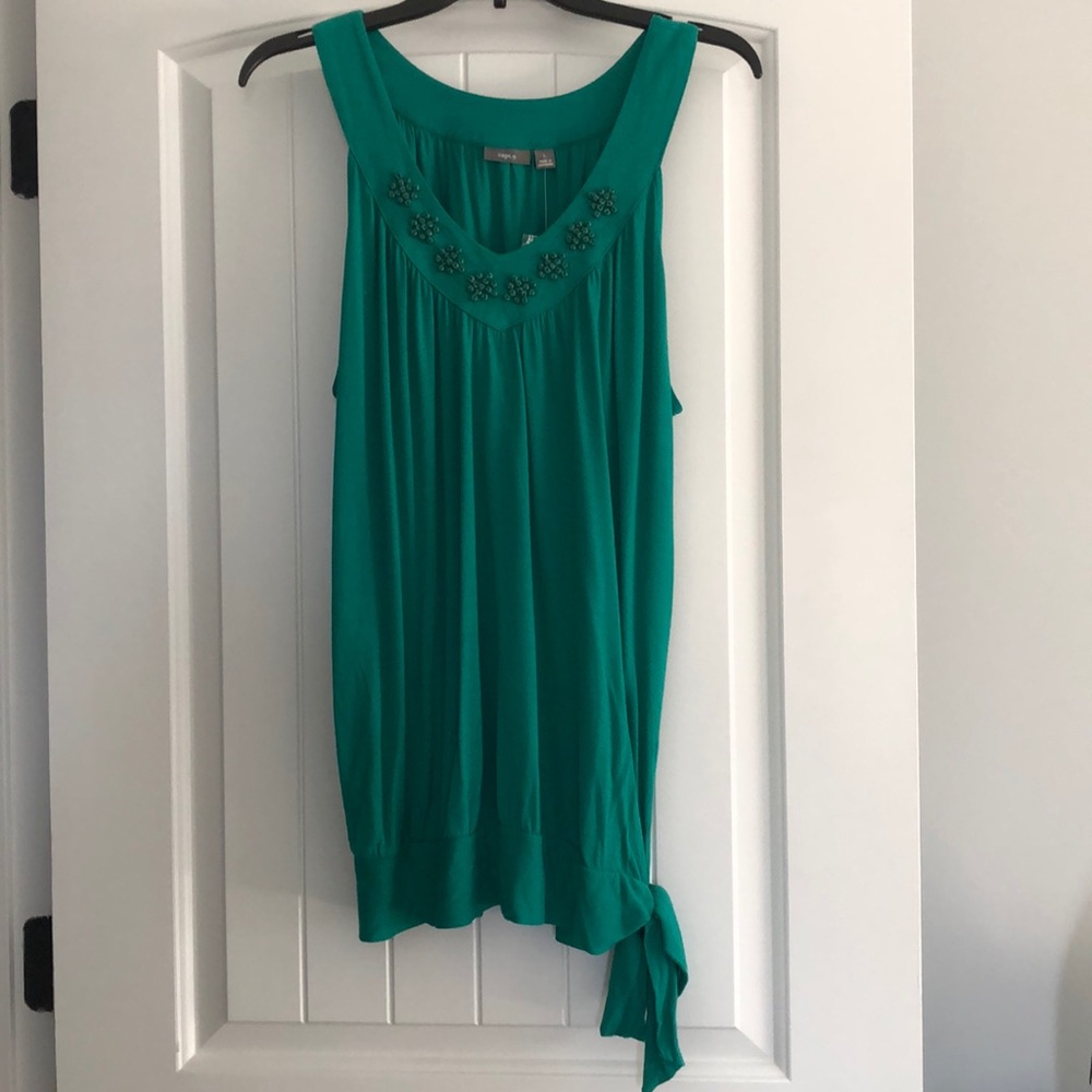Apt 9 Top Women's Size Large Green Sleeveless Shirt Beading V Neck